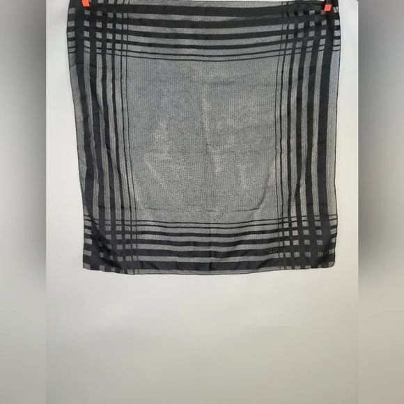 Black Monique Marrin chiffon scarf black stripes on edges  Small square - Picture 6 of 8